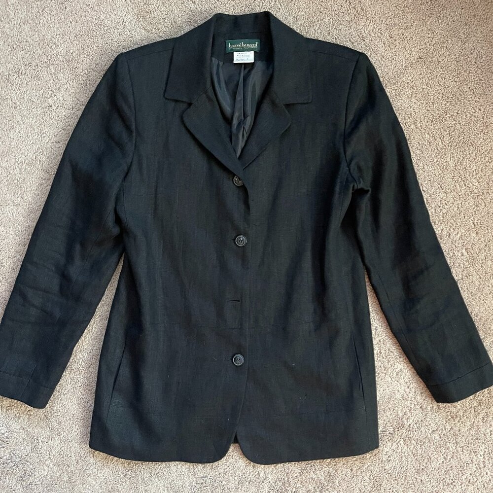 Vintage Harve Bernard 100% Linen Black Single Breasted Double Vent Blazer Size 6